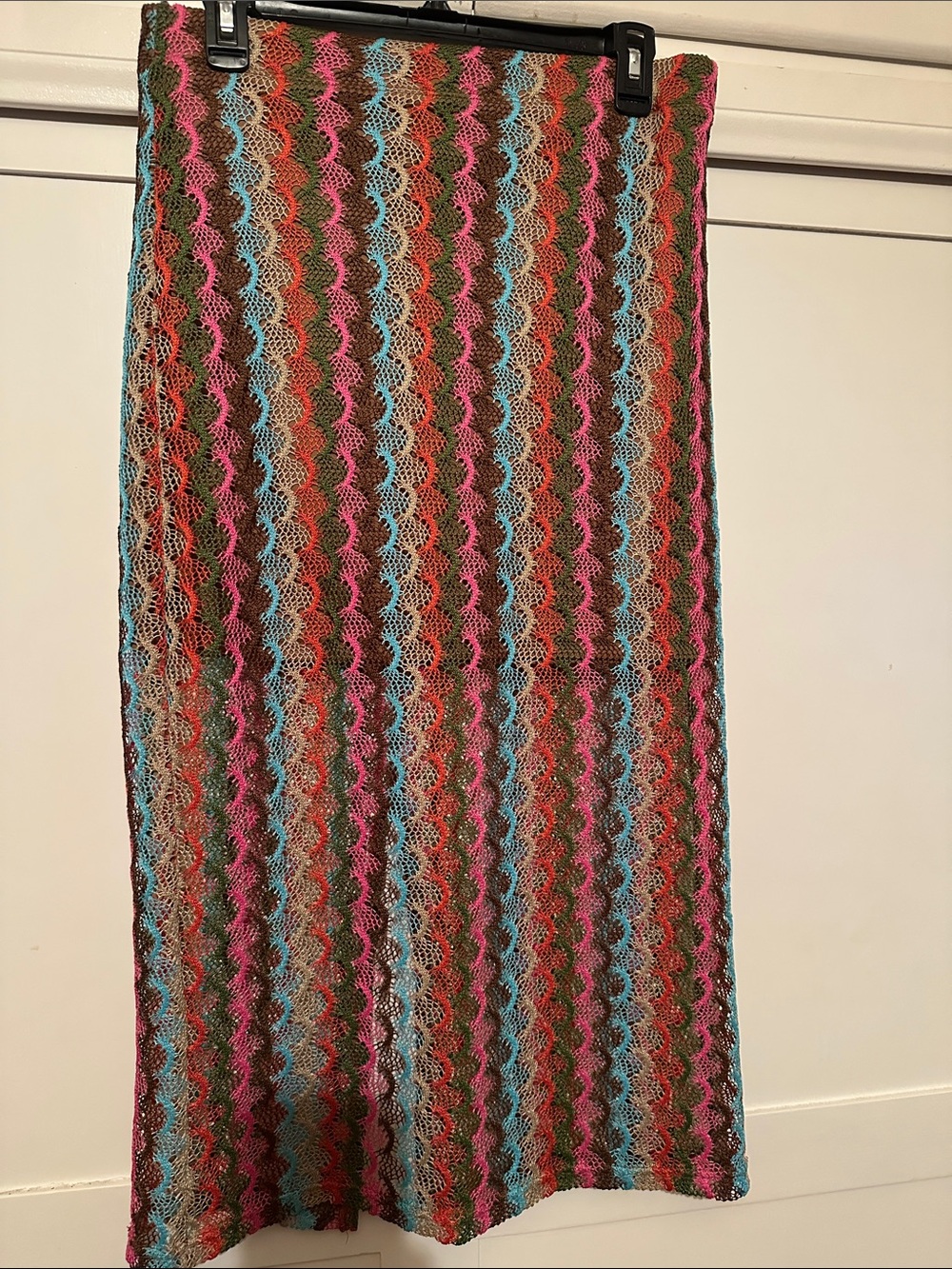 Sweet Rain Multicolor Crochet Wave Maxi Skirt - Pink, Blue, Brown